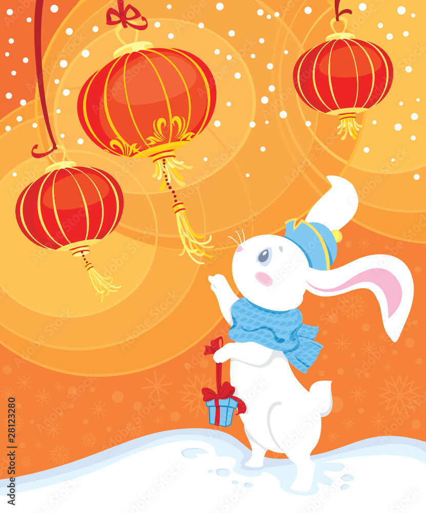 White rabbit - symbol of Chinese horoscope for New Year White rabbit - symbol of Chinese horoscope for New Year