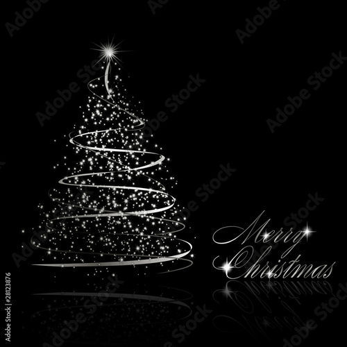 Abstract silver christmas tree on black background