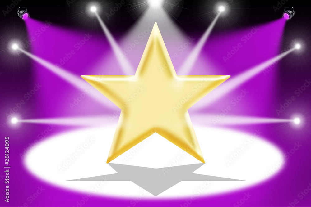Gold star with light beams - Mauve background Gold star with light beams - Mauve background