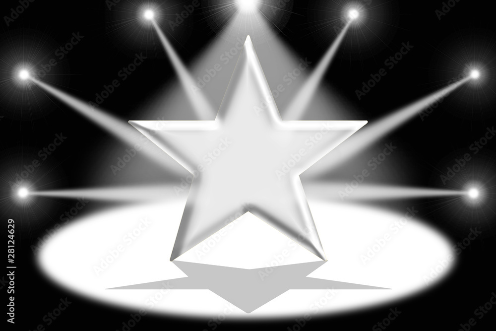 Silver star with light beams - Black background