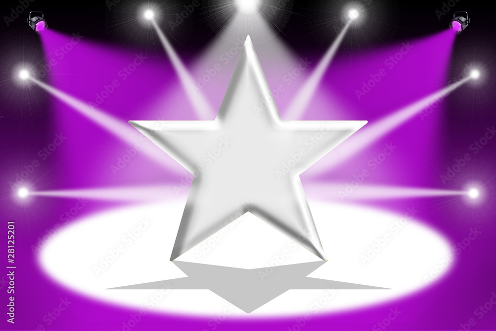 Obraz premium Silver star with light beams - Mauve background