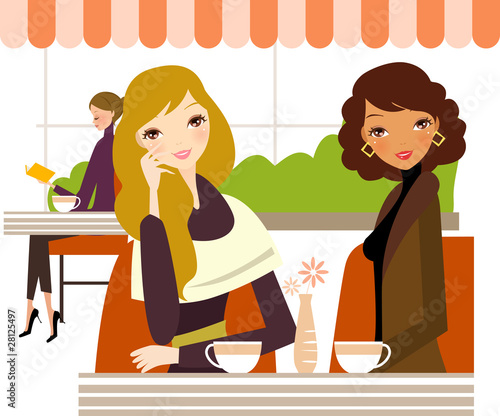 Three ladies drinking coffee