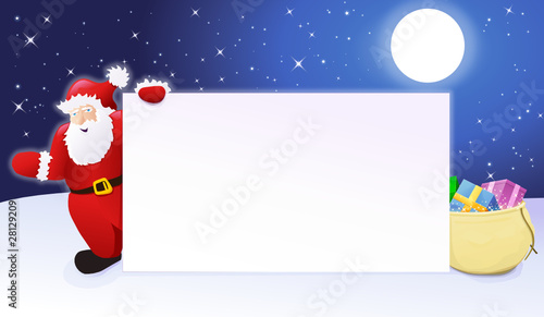 Le père Noël et sa pancarte, la nuit