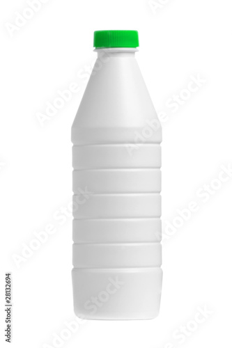 bottle of milk with a green cap isolated on white background