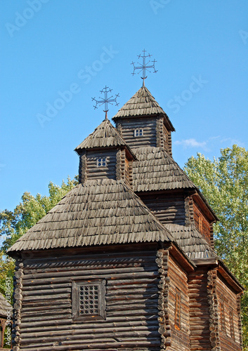 Antique traditional wooden church, Pirogovo, Kiev, Ukraine