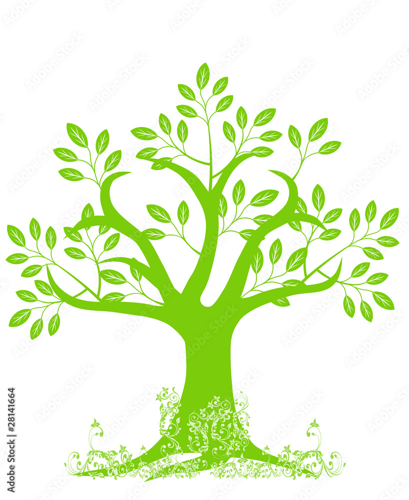 Obraz premium Abstract Tree Silhouette with Leaves and Vines
