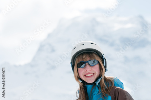 Young skier portrait - space for text