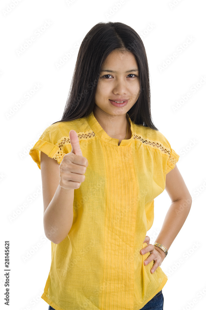 woman showing thumb up woman showing thumb up