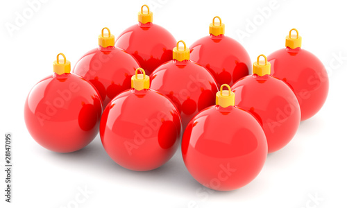 Red Christmas baubles isolated on white ackground