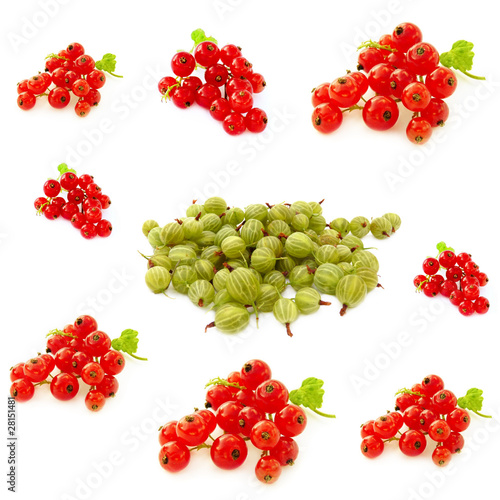 Fototapeta Naklejka Na Ścianę i Meble -  Berry collage, gooseberries and red currants