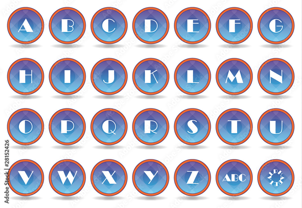 Set blue alphabet icons white letters Set blue alphabet icons white letters