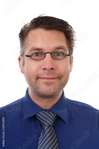 portrait of male nerdy geek over white background © Sandra van der Steen
