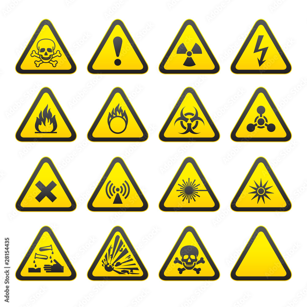 Set of Triangular Warning Hazard Signs Set of Triangular Warning Hazard Signs
