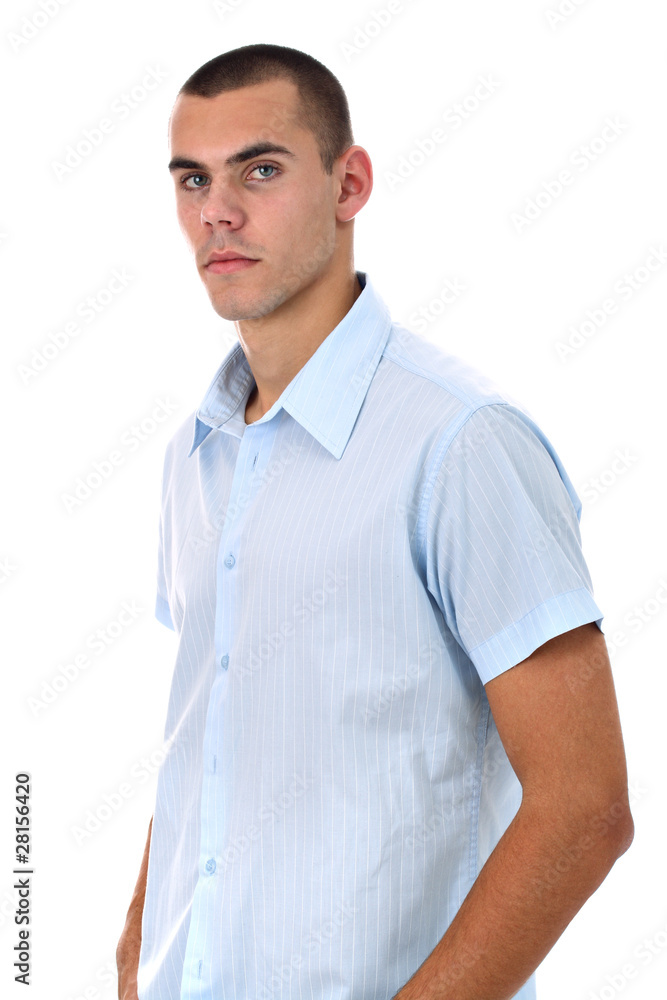 Young man in blue shirt isolated on white Young man in blue shirt isolated on white