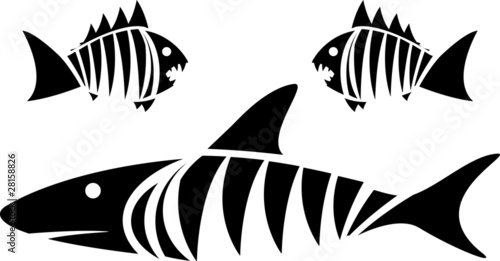 Tiger shark and piranhas. stencil