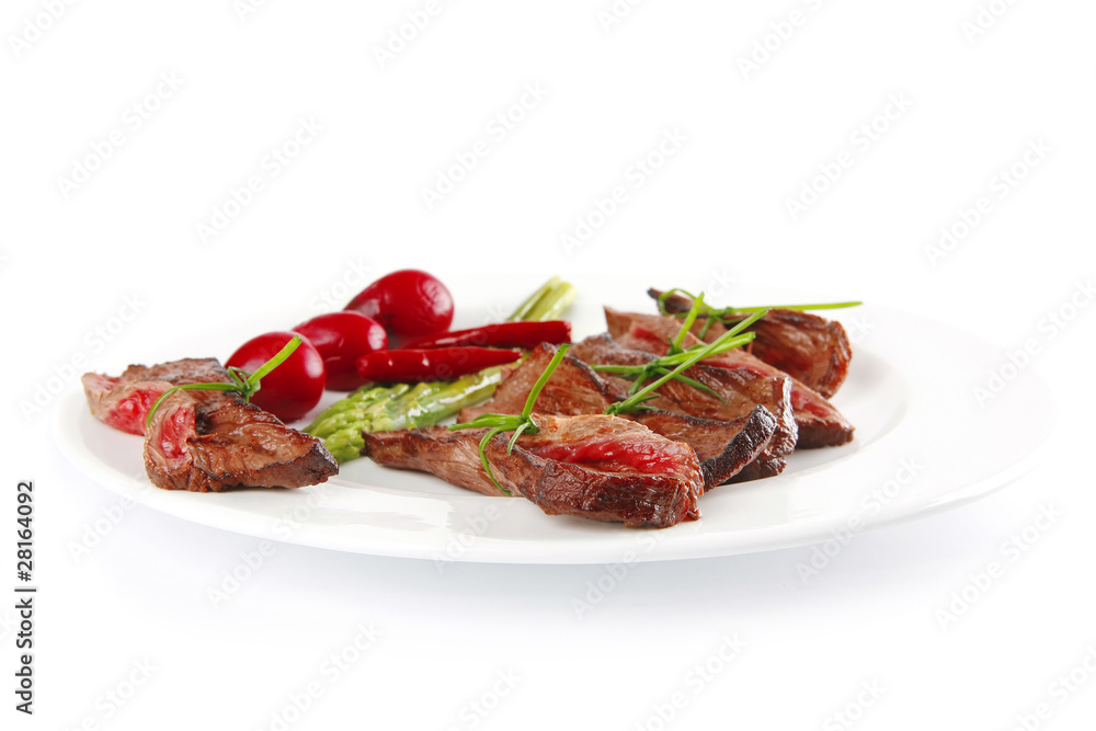 meat and vegetables on white plate