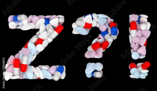 Pills font Z exlamation and query marks photo