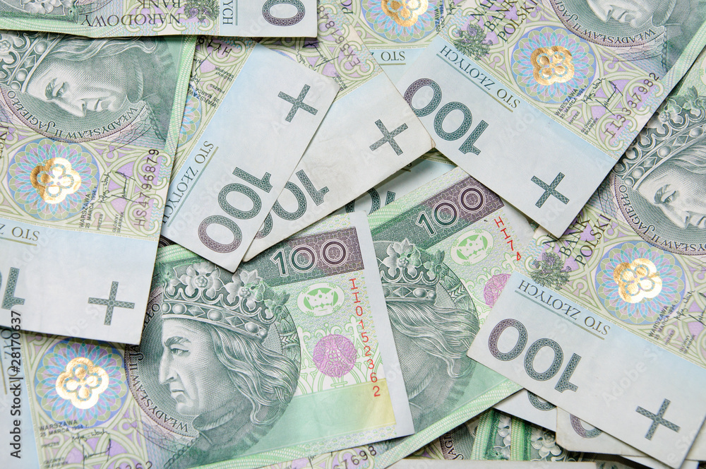 Texture background made of polish 100 zloty banknotes