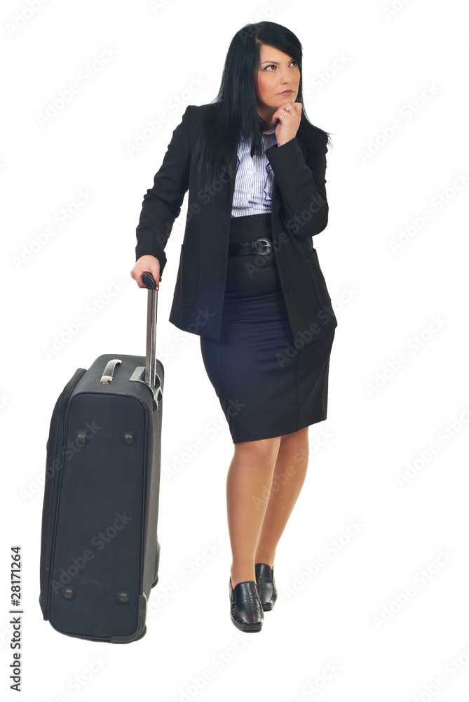 Executive woman with suitcase waiting Executive woman with suitcase waiting