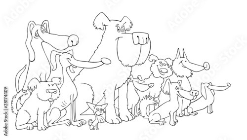 illustration of sitting dogs for coloring book