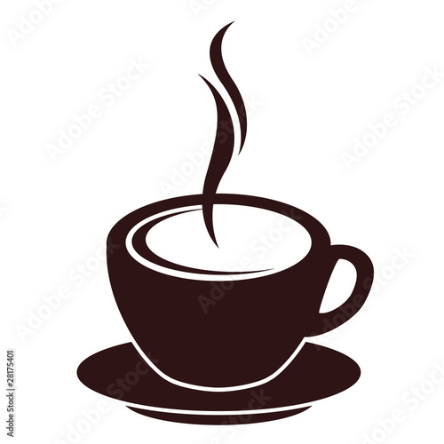 Silhouette of coffee cup with steam on white