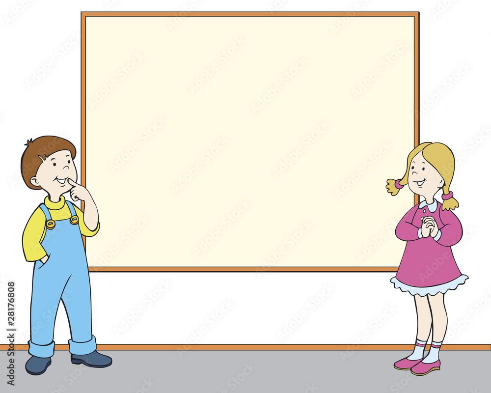 Boy and a girl near the poster Boy and a girl near the poster