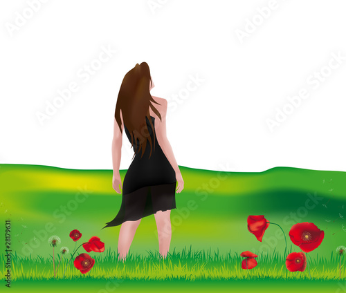 ragazza nel prato che guarda il cielo