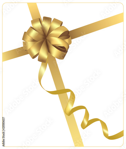 Big gift gold bow with a ribbon. Vector.