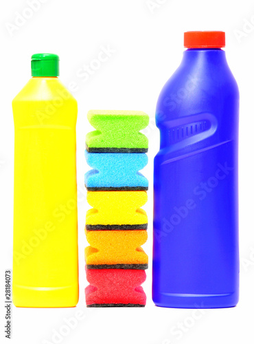 two flacons of washing liquid and sponges