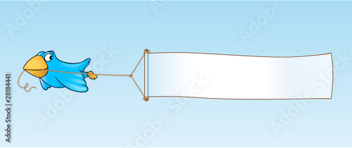 Blauer Vogel zieht Banner