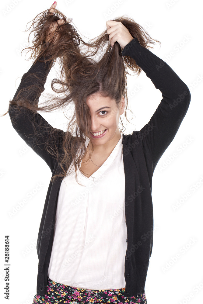 Fototapeta premium woman pulling hair and having fun