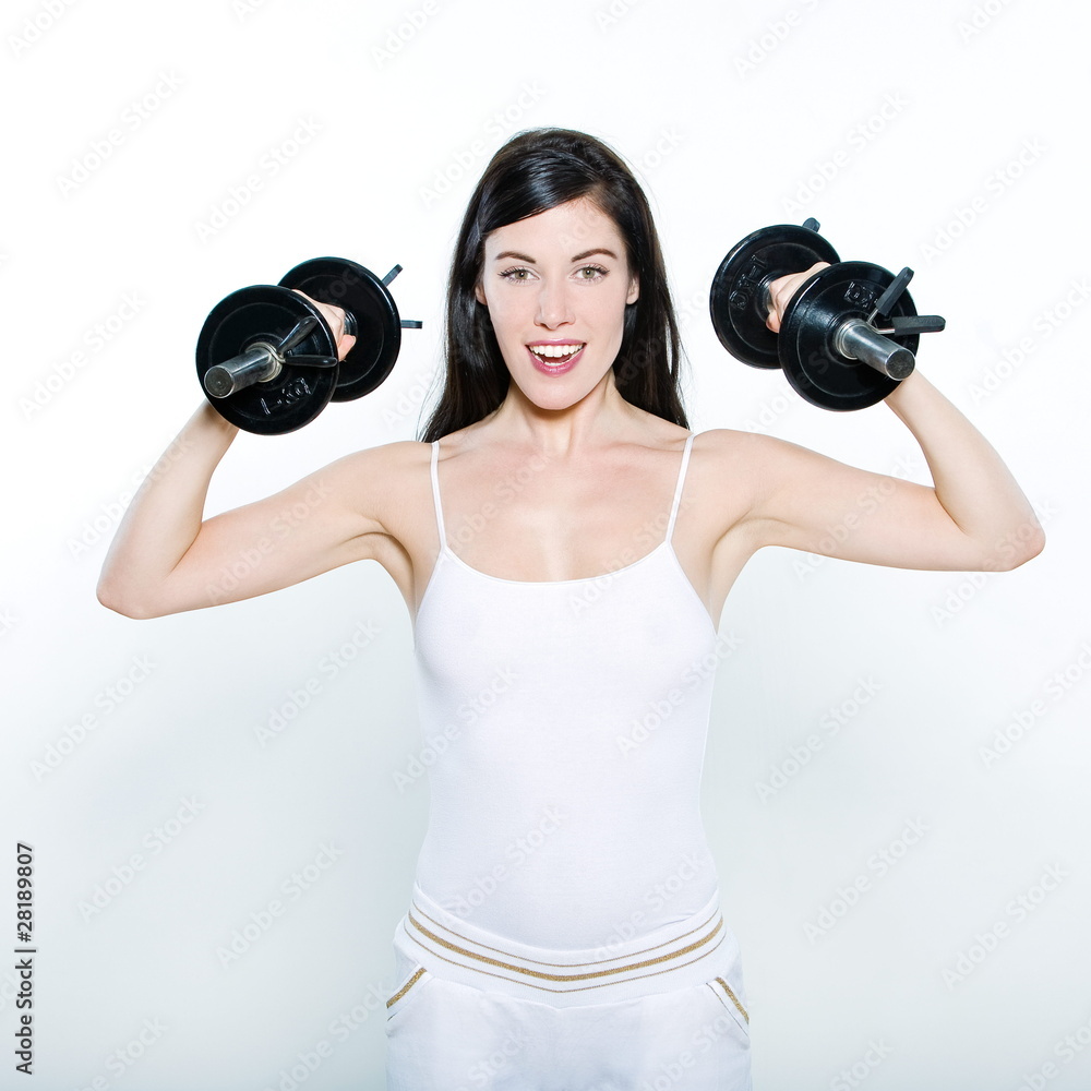 Fototapeta premium woman workout welghtlifting dumbbel