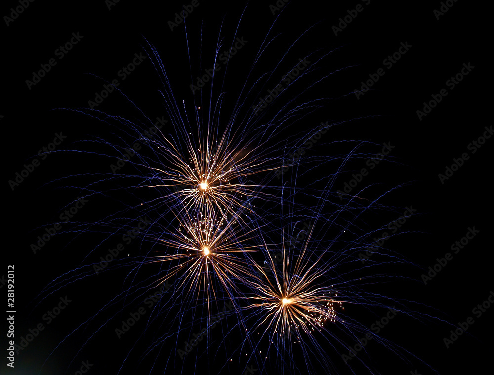 Fototapeta premium Long Exposure of Blue Fireworks Against a Black Sky
