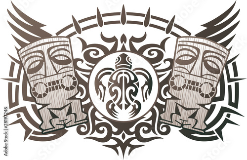 Polynesian tiki and turtle