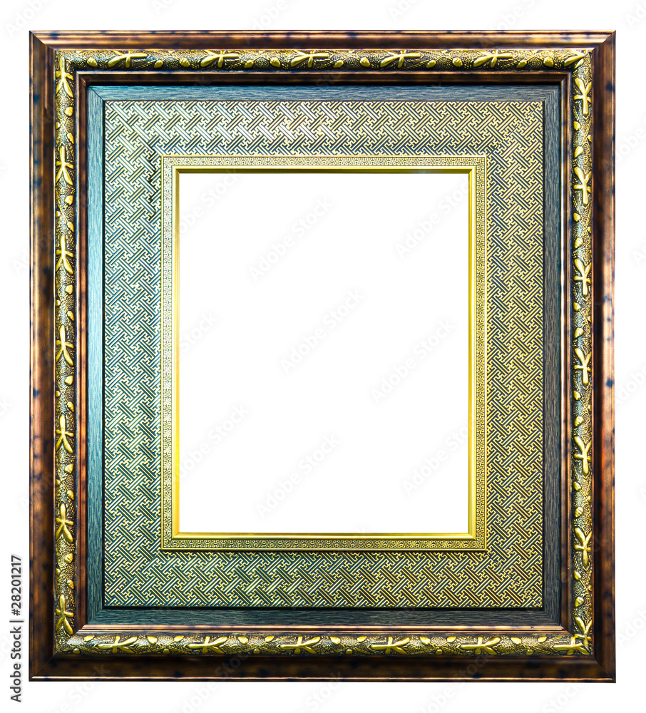golden wood photo image frame isolated on white background golden wood photo image frame isolated on white background