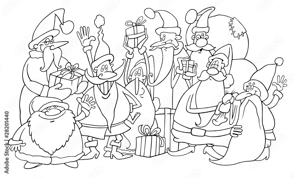 Obraz premium santa clauses group for coloring book