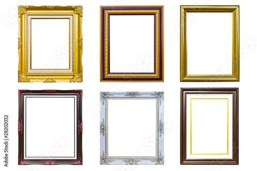 golden wood photo image frame isolated on white background