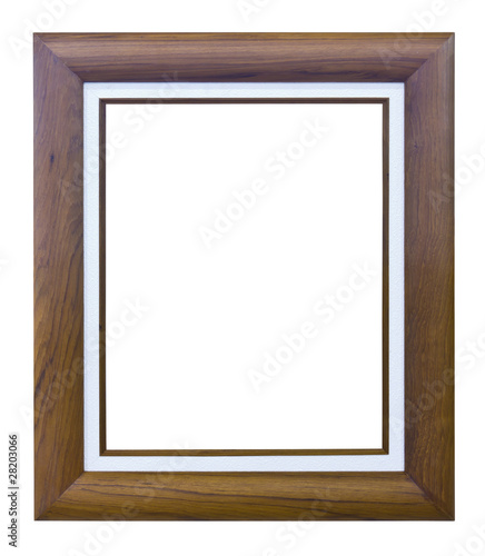 brown wood photo image frame isolated on white background