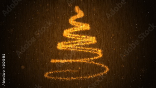 Wood Christmas background with shiny golden Christmas tree