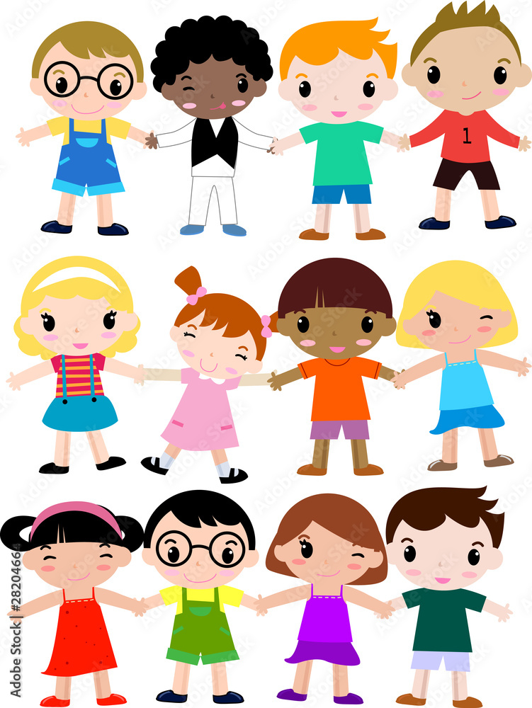 Goup of colorfully dressed, ethnically diverse children, Goup of colorfully dressed, ethnically diverse children,