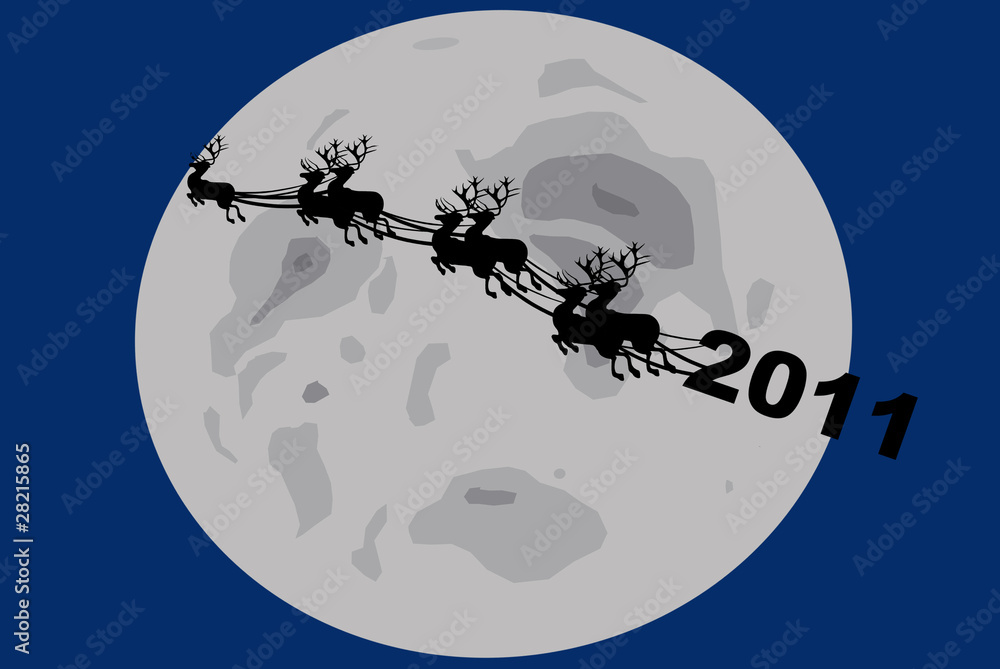reindeers pooling 2011 sign with moon in background