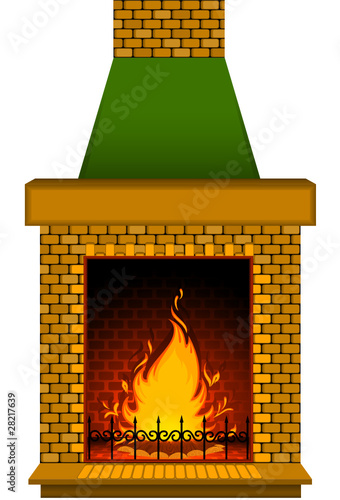cartoon stone fire-place with a conflagrant fire