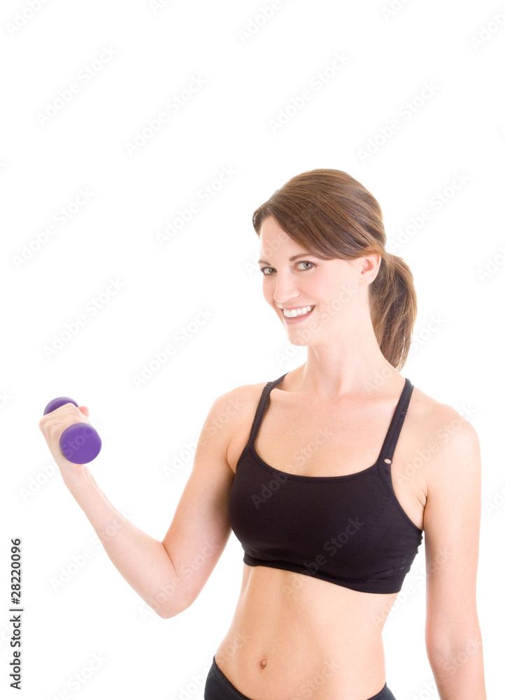 Caucasian Woman Lifting Hand Weight Working Out White Background Caucasian Woman Lifting Hand Weight Working Out White Background
