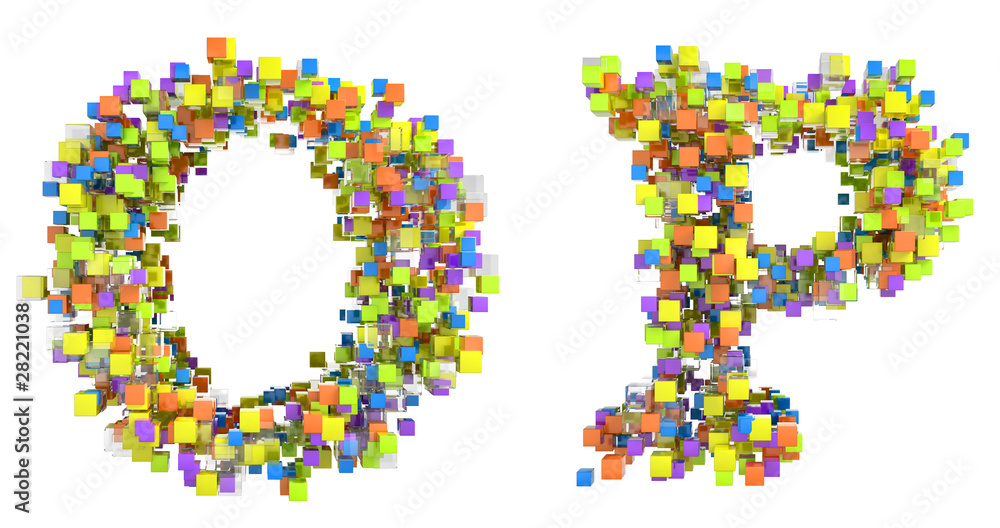 Abstract cubic font O and P letters Abstract cubic font O and P letters