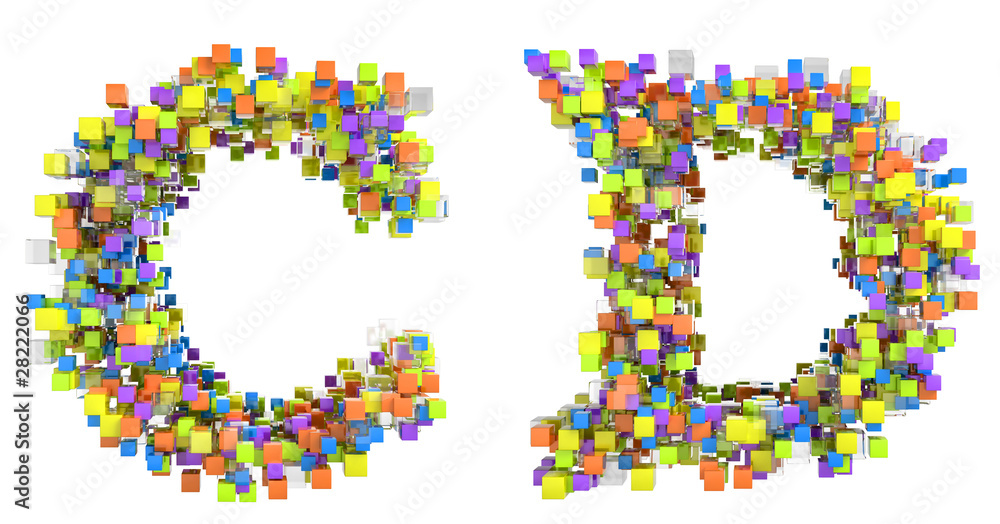 Abstract cubes font C and D letters isolated Abstract cubes font C and D letters isolated