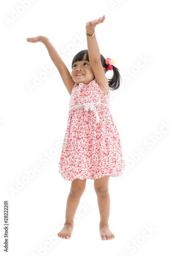 cute girl with arms up