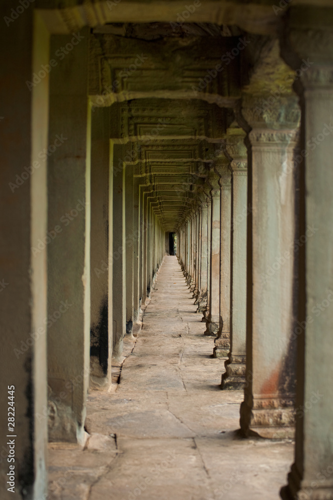 Repetition Stone Pillar Hallway Angkor Temple