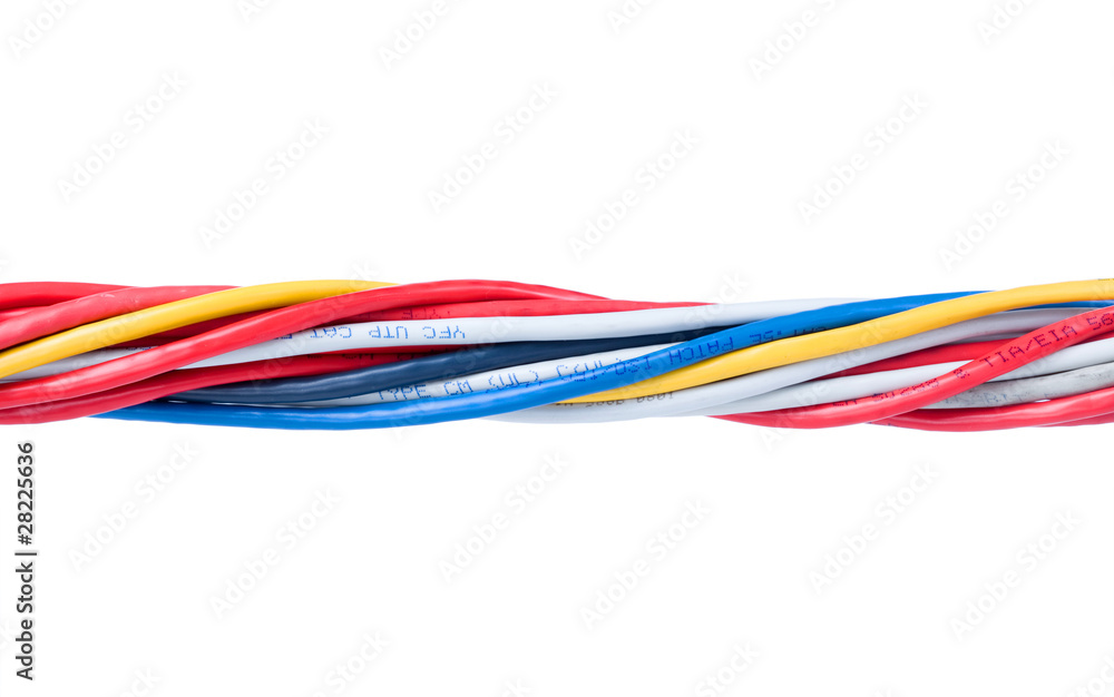 Multicolored computer cable isolated on white background