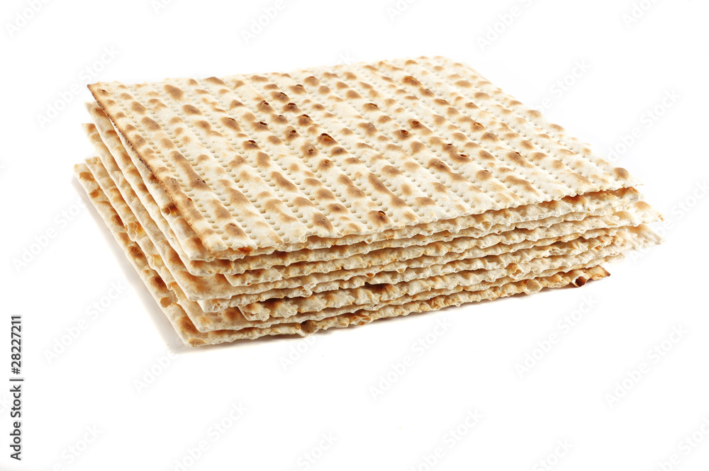 Jewish Passover holiday ritual food - matza on white background
