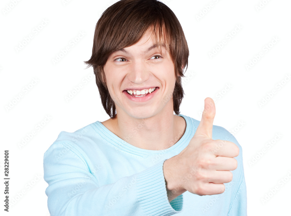 young man thumb up on white background young man thumb up on white background